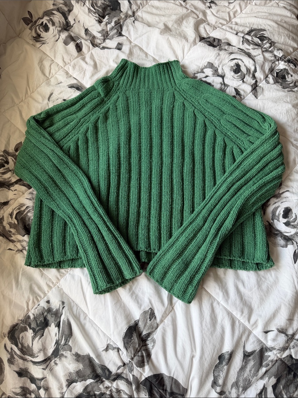 American Eagle Outfitters Green Ribbed Mock Neck Sweater